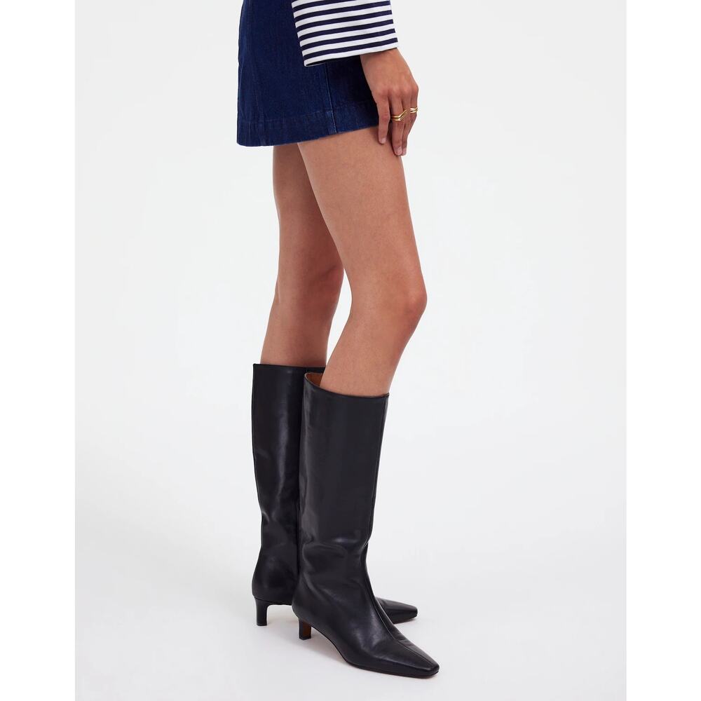Madewell The Dimes Kitten-Heel Knee Boot Smooth Leather True Black Size 8.5 NWOB